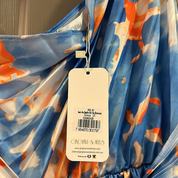 One shoulder gingham and heels dress. NWT - Picture 7 of 10